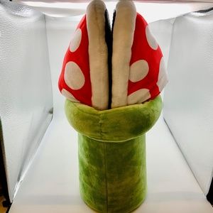 Winter Cute Piranha Plant House Mushroom Slippers with Plush Display Holder